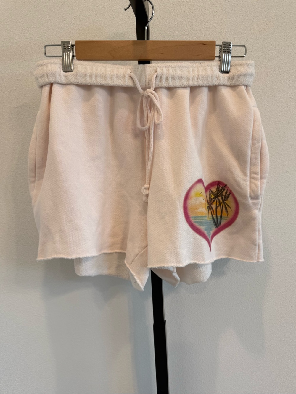 Boys Lie Spring Fever Pink Heart Palm-Print Athletic Fleece Shorts Lg Summer
